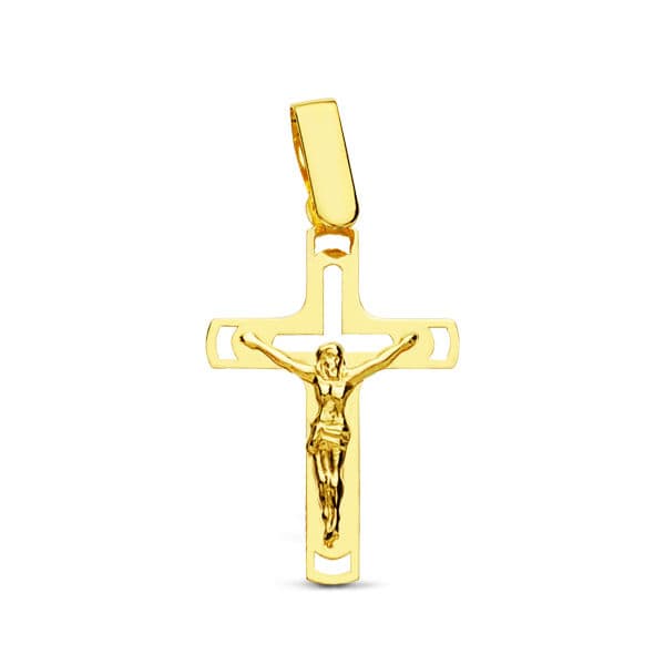 18K Cruz Con Cristo Calada Laser