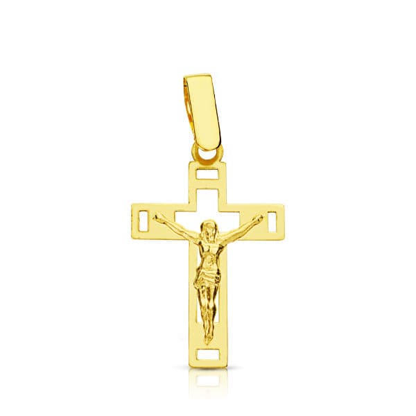 18K Cruz Con Cristo Calada Laser. 22x14 mm