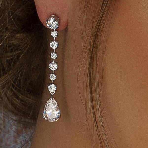 Long Silver Earrings with Bridal Style Movement