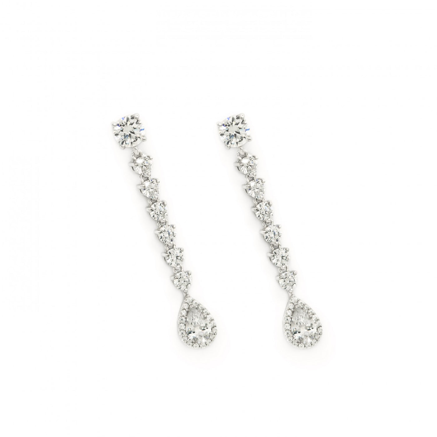 Elegant and Linear Long Silver Bridal Earrings