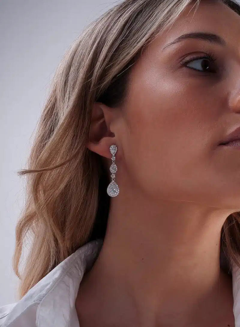 Long Silver Bridal Earrings with Various Sizes  