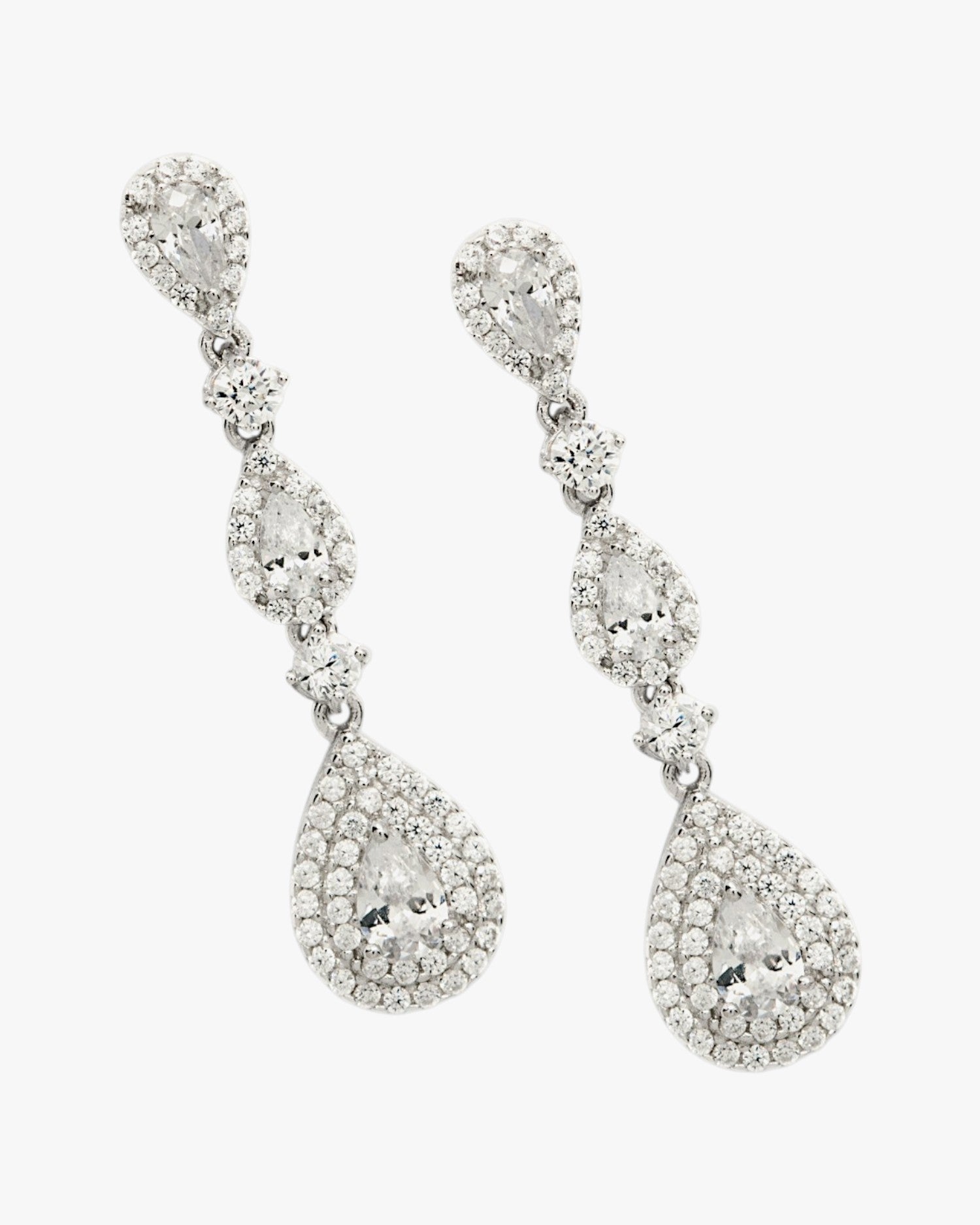 Pendientes largos de novia de plata con circonitas en diferentes tallas