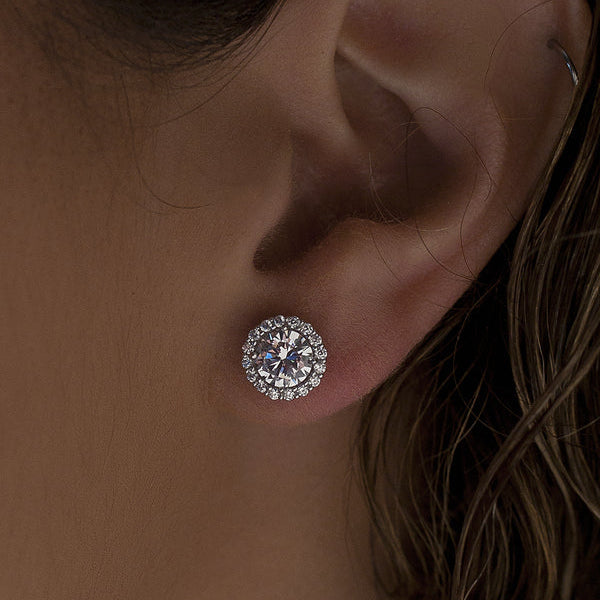 Small Brilliant Earrings with Round Cut Adamantine Quartz and 9 mm Zirconia