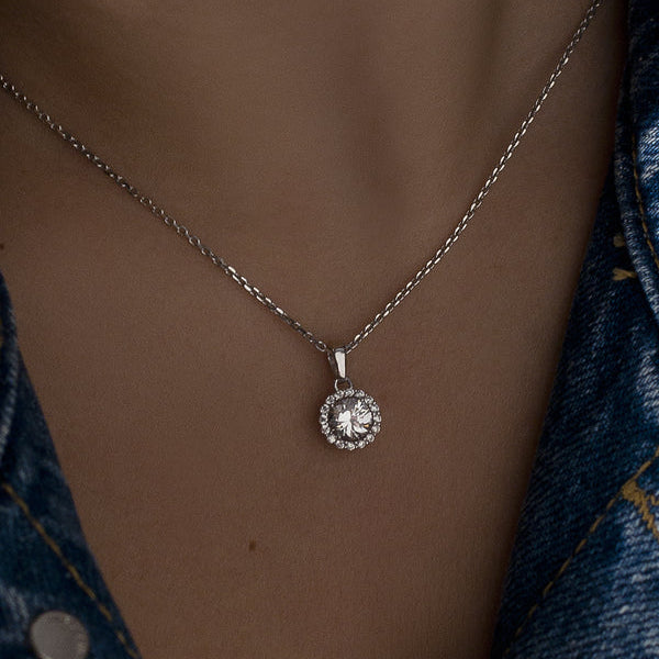 Silver Pendant with Round Cut Adamantine Quartz and Zirconia