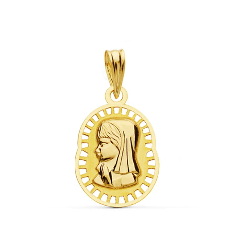 18K Medalla Virgen Niña 19x12 mm