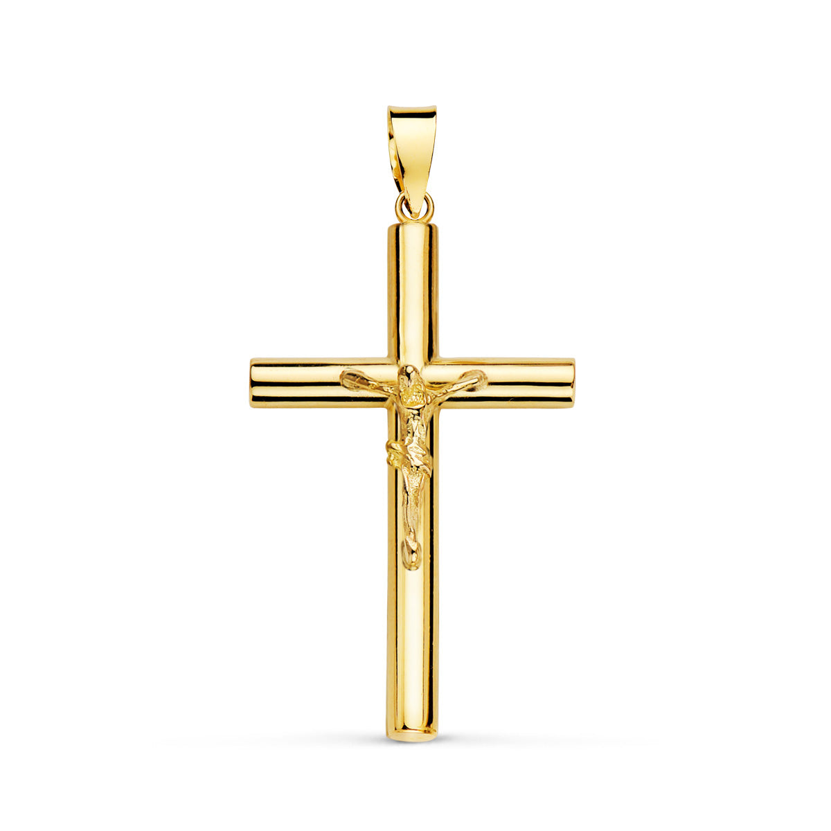18K Yellow Gold Cross With Christ Hollow Tube. 30 x 18 x 3 mm