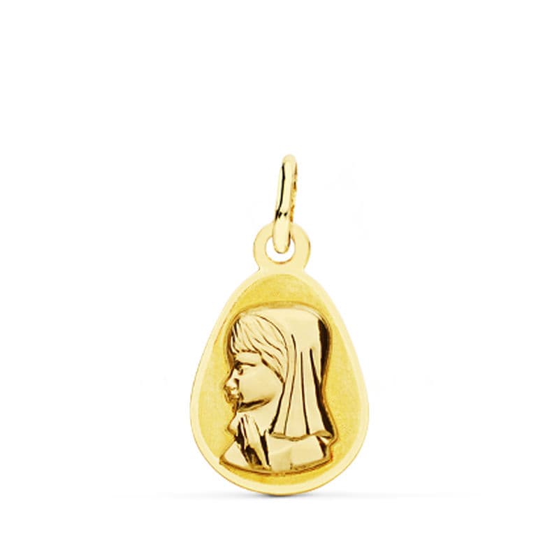 18K Medalla Virgen Niña Gota 17x10 mm
