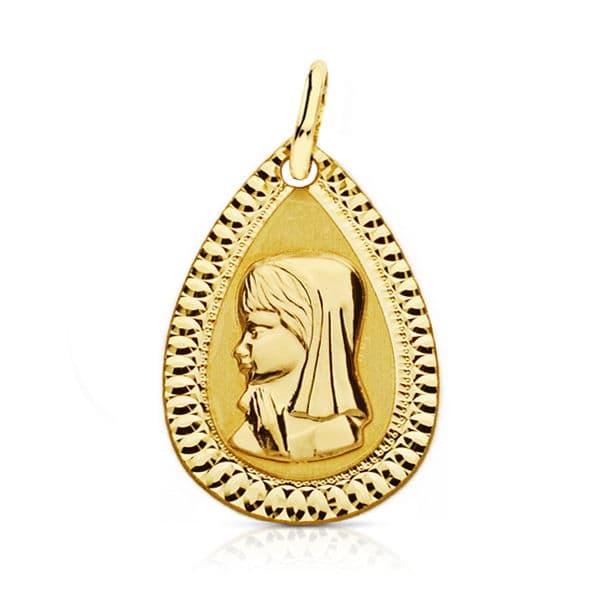 18K Medalla Virgen Niña Lagrima 20X13 mm