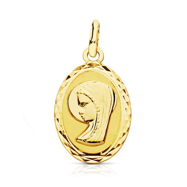 18K Medalla Virgen Niña Oval. 20X12 Mm