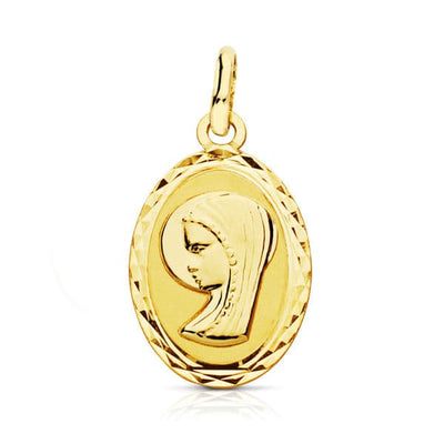 18K Oval Virgin Girl Medal. 20x12 mm