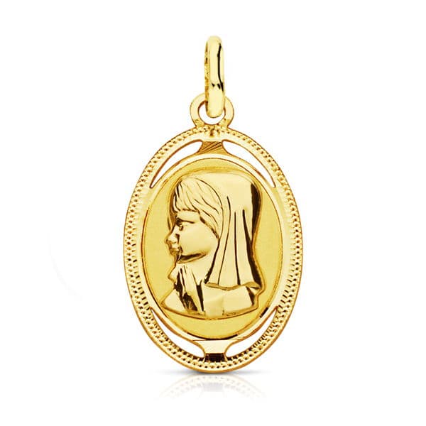 Médaille Vierge Enfant 18K Ovale. 20X12 Mm