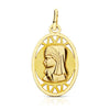 18K Medalla Virgen Niña Oval Calada 20x12 mm