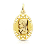 18K Medalla Virgen Niña Oval Calada 20x12 mm