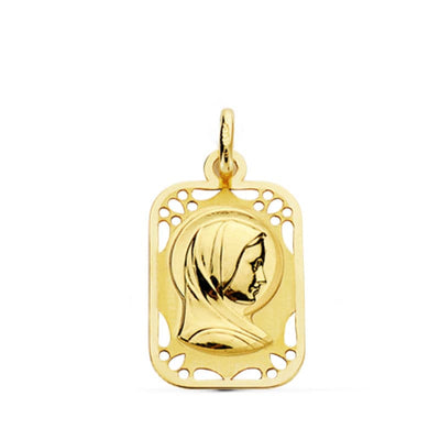 18K Medal Virgin Girl Openwork Border 19x11 mm