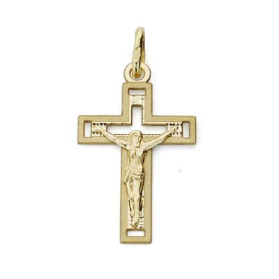 18K Cruz Con Cristo Tallada 22x13 mm