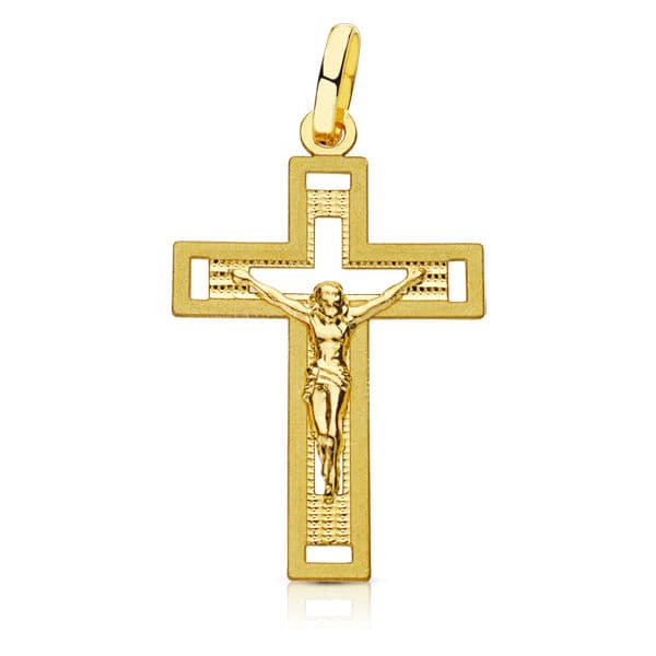 18K Cross With Carved Christ 28x17 mm