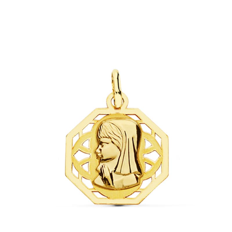 18K Hollow Virgin Girl Medal 17x15 mm