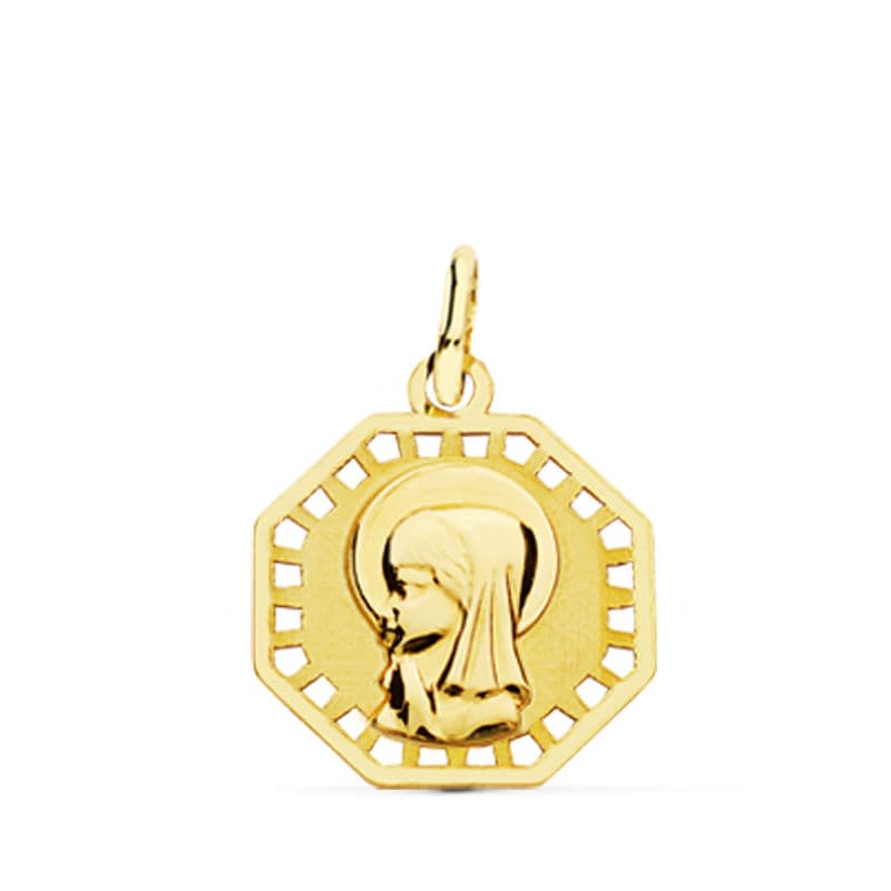 18K Openwork Virgin Girl Medal 16x14 mm