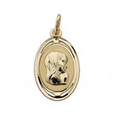 18K Oval Virgin Girl Medal. 21x12 mm