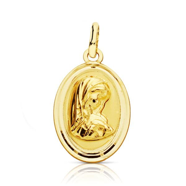 18K Virgin Mary Medal Oval Smooth Bezel 19x12 mm