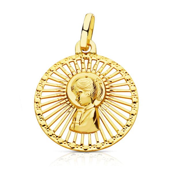 18K Medal Virgin Girl Openwork Border 21x18 mm
