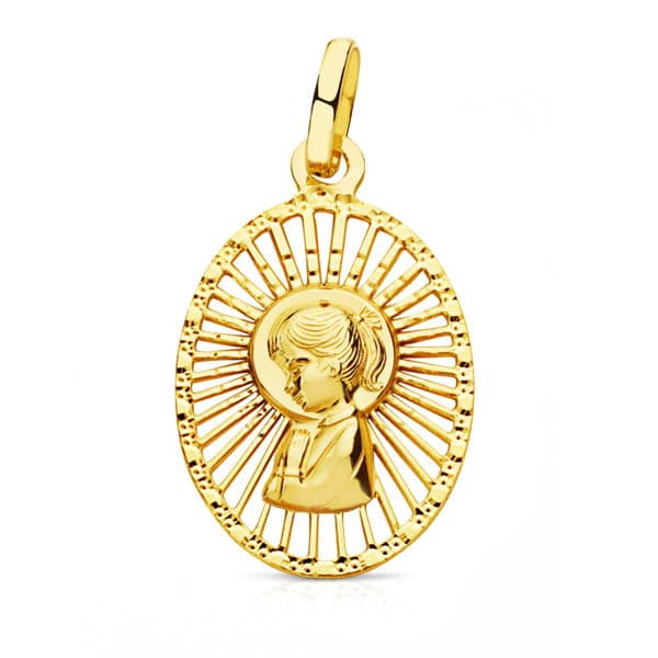 18K Medal Virgin Girl Openwork Border 22X14 Mm