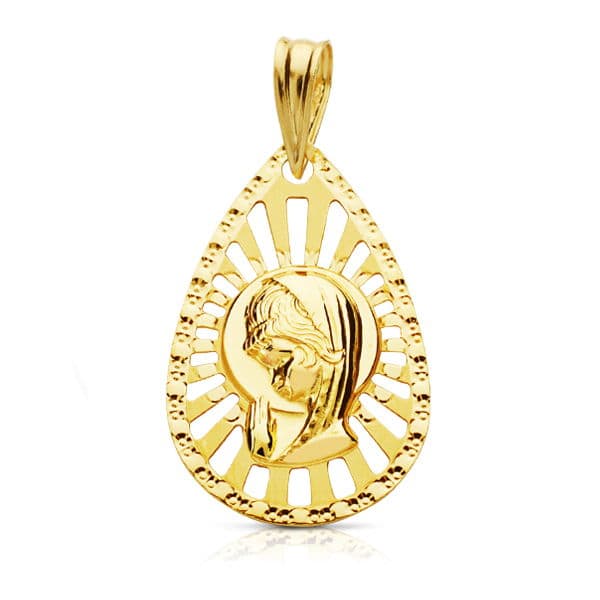 18K Medaille Jungfrau Kind Umrandung Durchbrochen 22X19 Mm