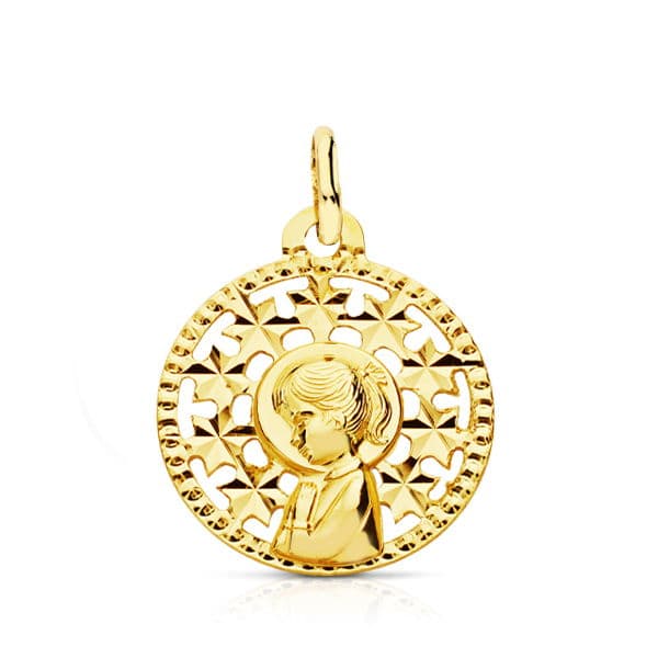 18K Medalla Virgen Niña Calada 16Mm