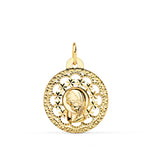 18K Medalla Virgen Niña Calada 23x20 mm