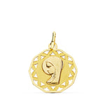 18K Medalla Virgen Niña Calada 18 mm