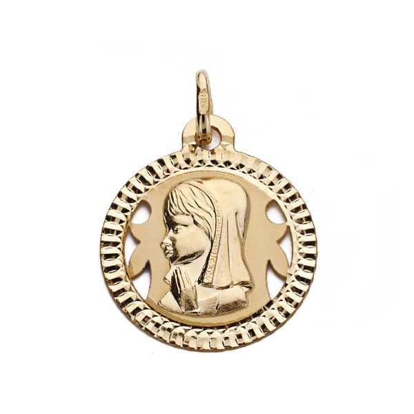 18K Carved Virgin Girl Medal 16mm