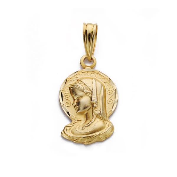 18K Medal Silhouette Virgin Girl Carved 19x16 mm