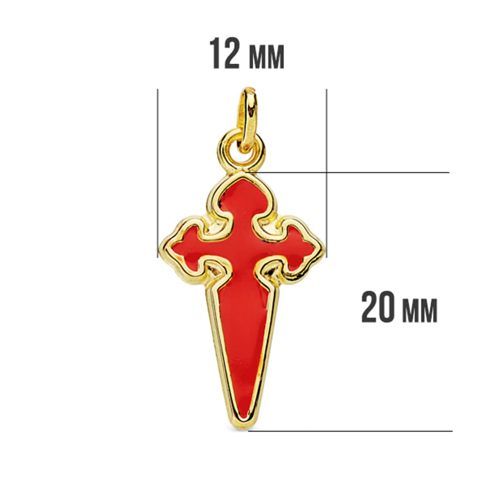 18K Colgante Oror Amarillo Cruz De Santiago Esmaltada 23x13 mm