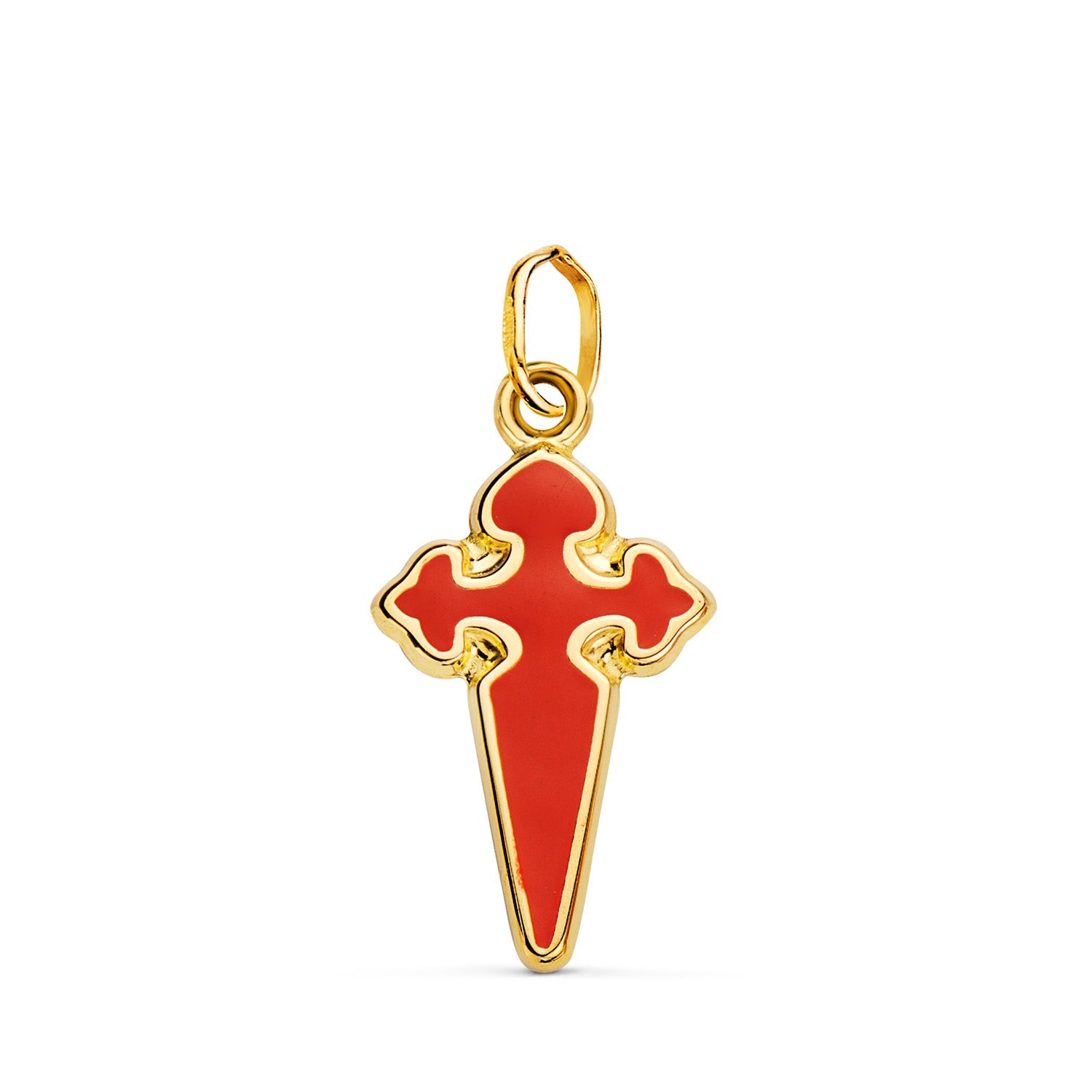 18K Yellow Gold Pendant Santiago Cross Enamelled 23x13 mm