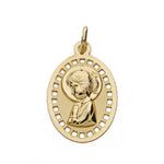 18K Medalla Virgen Niña Calada 23x14 mm