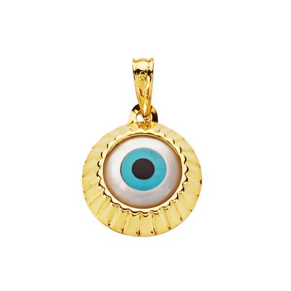 18K Yellow Gold Pendant Turkish Eye 14 mm