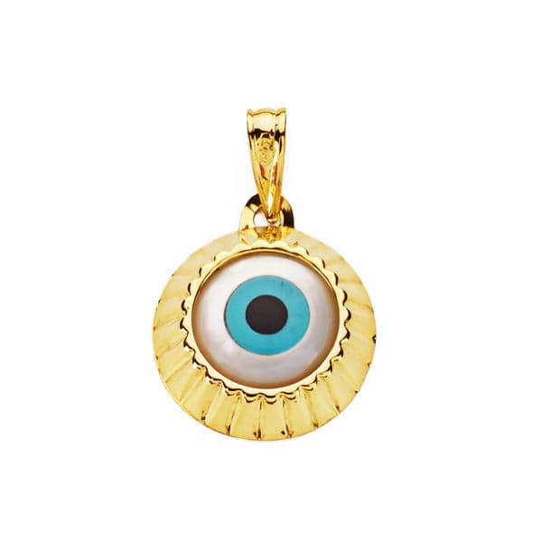 18K Yellow Gold Turkish Eye Pendant 14 mm