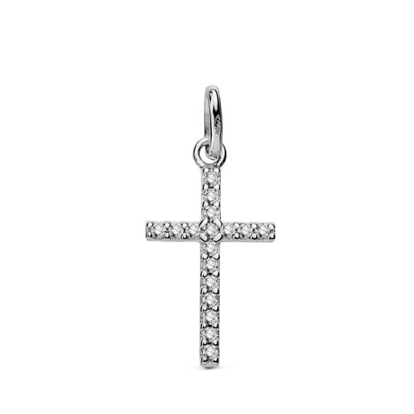 18K Croce Oro Bianco Circonite 18x10 mm