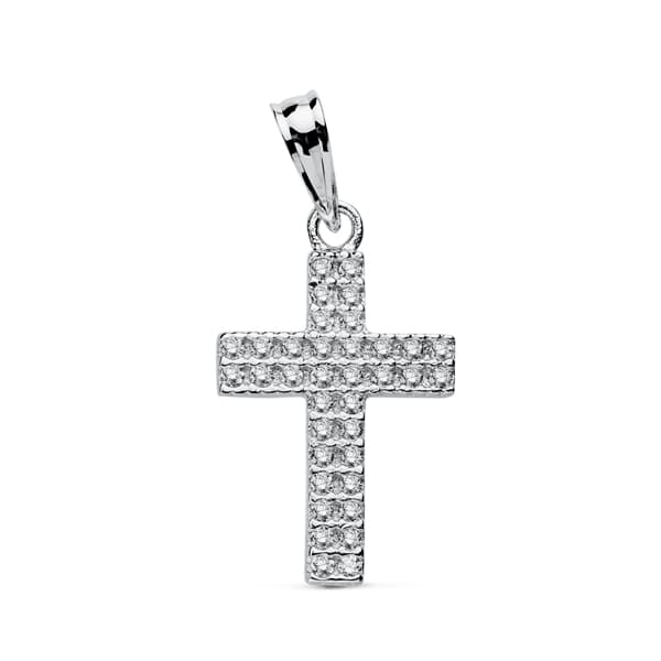 18K Cross Cubic Zirconia White Gold 20x12 mm