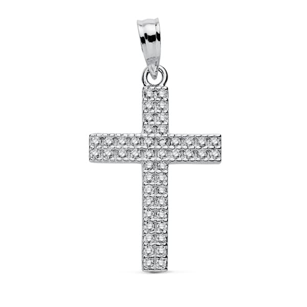 18K White Gold Cross Zirconia 24x15 mm