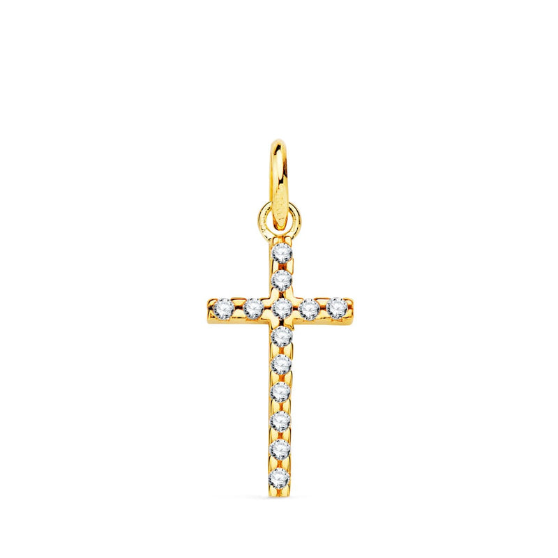 18K Yellow Gold Cross Zirconia 16x9 mm