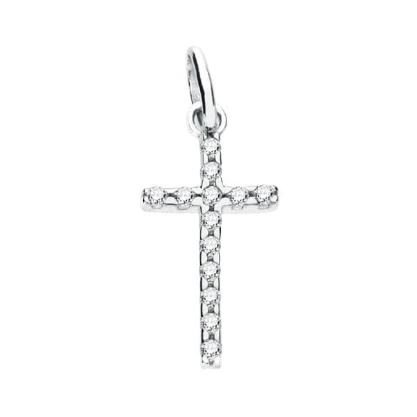 18K White Gold Cross Cubic Zirconia 18x8 mm