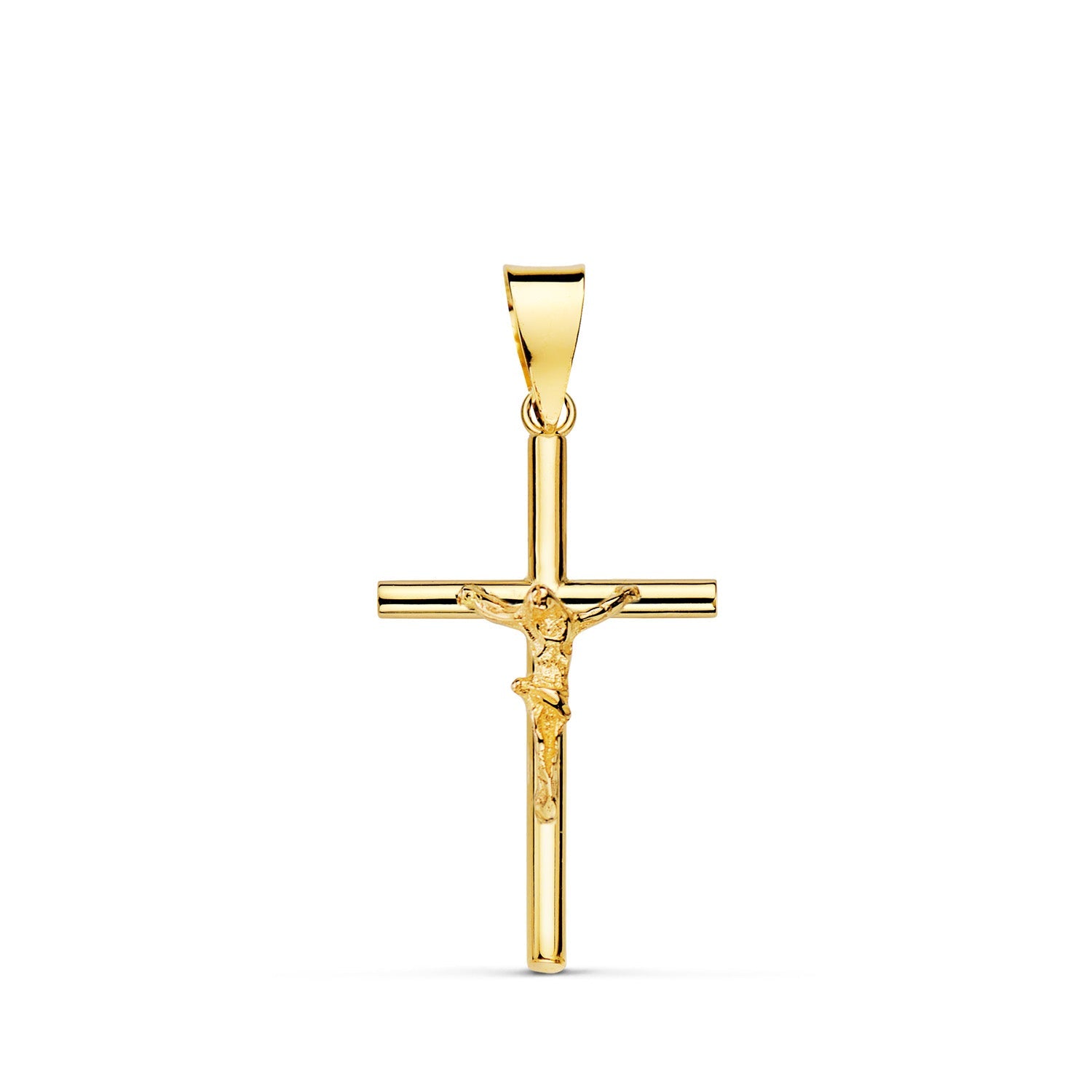 18K Yellow Gold Cross With Christ Hollow Tube 21 x 13 x 3 mm