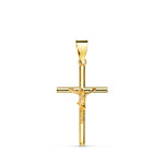18K Yellow Gold Cross With Christ Hollow Tube 21 x 13 x 3 mm