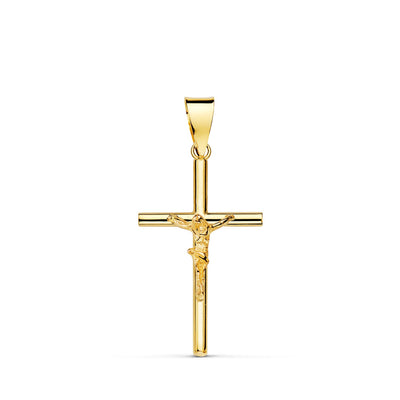 18K Yellow Gold Cross With Christ Hollow Tube 21 x 13 x 3 mm