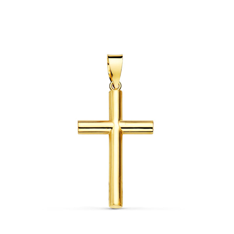18K Cruz Oro Amarillo Lisa Tubo Hueco 2.5 mm 21x13 mm