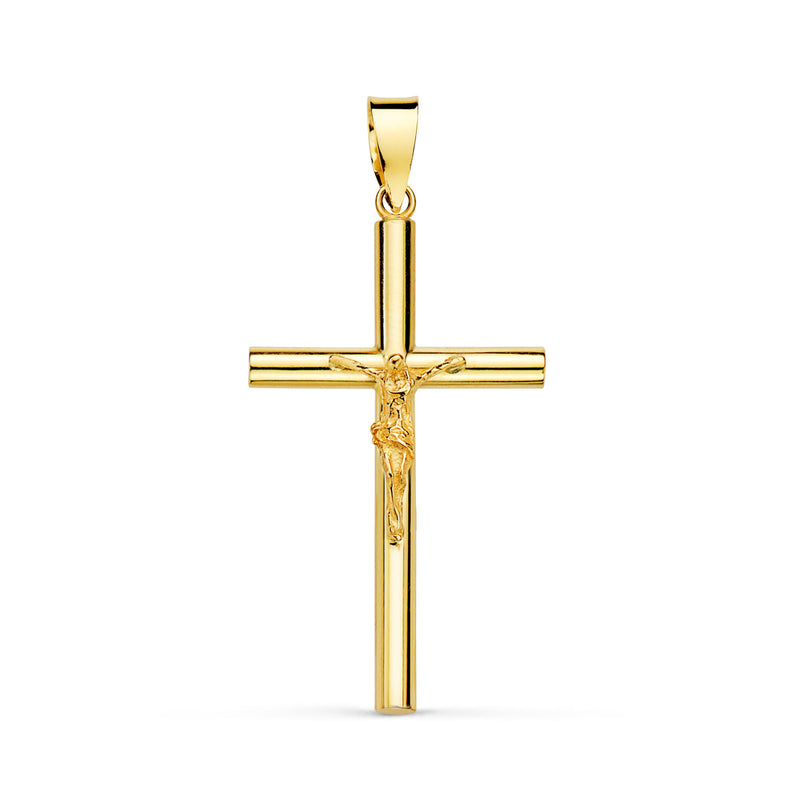 18K Yellow Gold Cross With Christ Hollow Tube 2.2 mm. 29x17mm