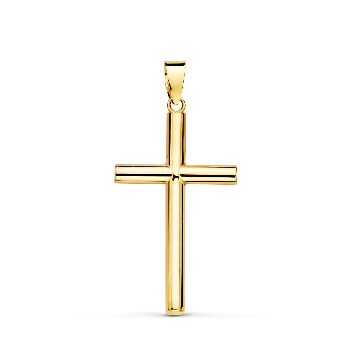 18K Hollow Smooth Yellow Gold Cross 25x15 mm Tube 2.2 mm