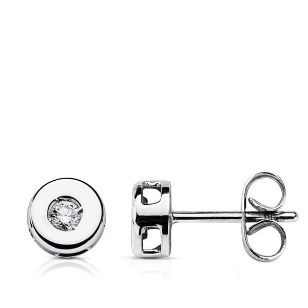 18K Pendientes Oro Blanco Chaton 6 mm Diamantes 0.10 Qts.
