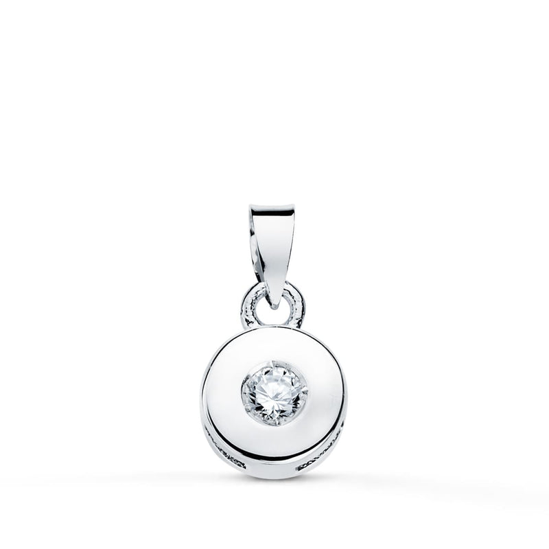 Pendentif Chaton en or blanc 18 carats Diamant taille brillant 5,5 mm 0,05 Qts Si-H